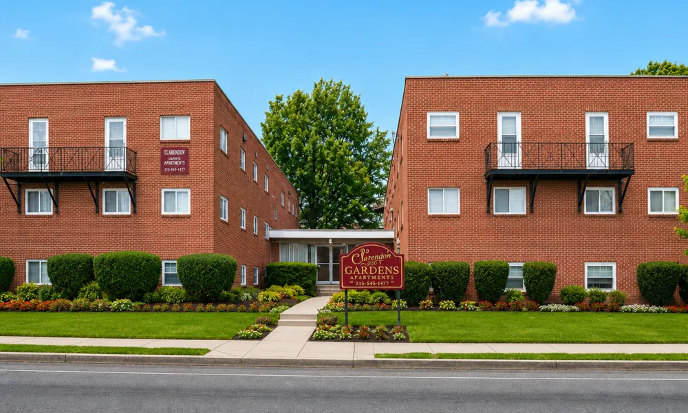 Exterior view of Elkins Court Apartments
